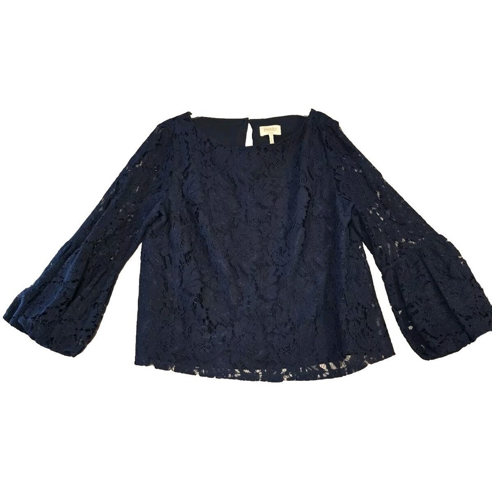 Laundry by Shelli Segal Womens Large Navy Blue Lined Blouse Elegant Classy Style